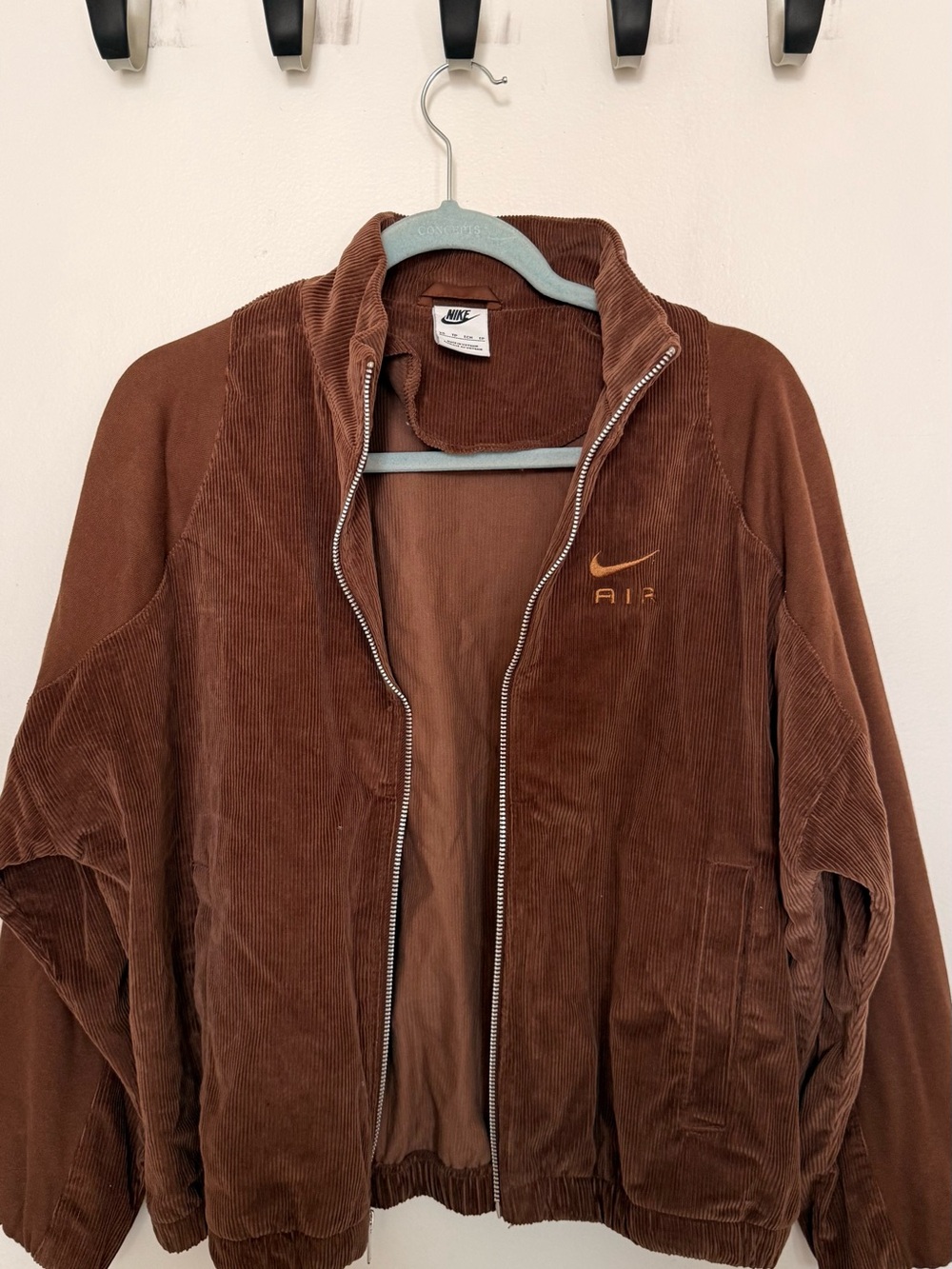 Nike Brown Corduroy Zip Jacket with Embroidered Swoosh
